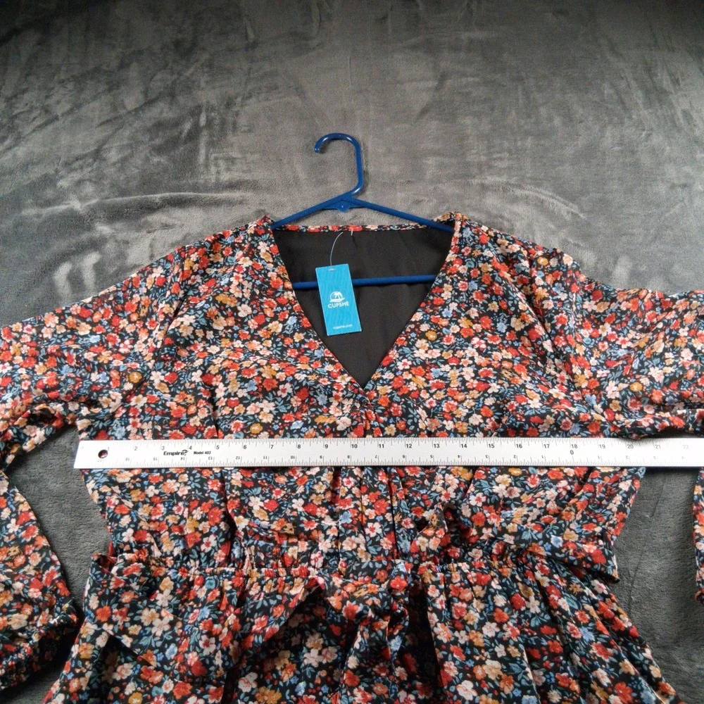 NWT Cupshe Floral Mini Dress Womens XL Multicolor V-Neck Long Sleeve Ruffle Hem